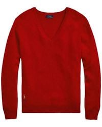 Polo Ralph Lauren - Jersey rojo de cuello en v de mezcla de lana y cachemira - Lyst