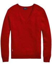 Polo Ralph Lauren - Maglione rosso con scollo a v in misto lana e cashmere - Lyst