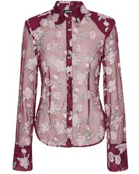 ROTATE BIRGER CHRISTENSEN - Bordeaux Blumenmuster Mesh Shirt - Lyst