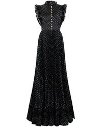 Self-Portrait - Polka Dot Frill Maxi Jurk - Lyst