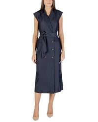 Ichi - Blaues V-Ausschnitt Kleid Mit Reverskragen - Lyst