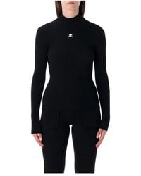 Courreges - Truien & Vesten ,Zwart ,Leer Gebreide Trui Met Mock Hals - Lyst