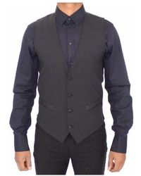 Dolce & Gabbana - Gilet vestito in seta e lana nera con dettagli logo - Lyst