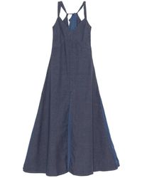 120% Lino - Kleedjes ,Blauw ,Linnen Lange Linnen Jurk - Lyst