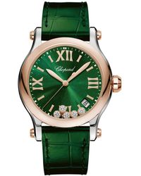 Chopard - Happy sport quarzuhr mit grünem zifferblatt und schwebenden diamanten - Lyst