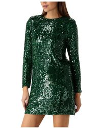 Suncoo - Kleedjes ,Groen ,Polyester Groene Glitter Mini Jurk - Lyst