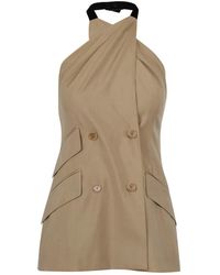 Max Mara - Jassen ,Bruin ,Leer Mouwlengte Vest Met Gevlochten Halsdetail - Lyst
