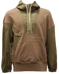 Neil Barrett - Hoodies & Sweatvesten ,Groen ,Polyester Hybrid Zip-Up Hooded Sweatshirt - Lyst