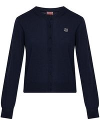 KENZO - Truien & Vesten ,Blauw ,Wol Wollen Cardigan Met Patch - Lyst