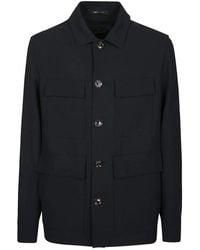 Montecore - Jassen ,Blauw ,Wol Overhemdjas Met Klepzakken - Lyst