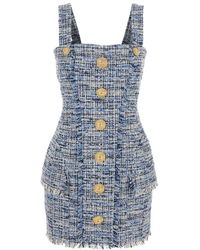 Balmain - Korte Tweed Jurk Met Bandjes - Lyst