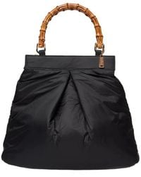 La Milanesa - Gewatteerde Zwarte Nylon Bamboe Handvat Tas - Lyst