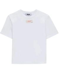 MSGM - Tops ,Wit ,Katoen T-Shirt Met Logo - Lyst