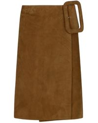 Ami Paris - Rokken ,Bruin ,Leer Big Buckle Belted Midi Rok - Lyst