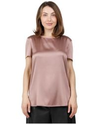 Max Mara - Overhemden ,Roze ,Satijn T-Shirt Met Korte Mouwen En Ronde Hals Van Gewassen Stretch Zijdesatijn - Lyst