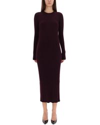 Helmut Lang - Kleedjes ,Paars ,Wol Open-Back Ribgebreide Jurk - Lyst