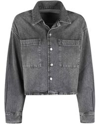 Alexander Wang - Overhemden ,Grijs ,Denim Cropped Shirt Met Lange Mouwen - Lyst