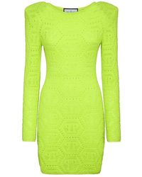 Philipp Plein - Kleedjes ,Geel ,Wol Fluo Knit Mini Dress Monogram - Lyst