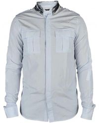 Balmain - Camicia a quadri blu con colletto in denim - Lyst