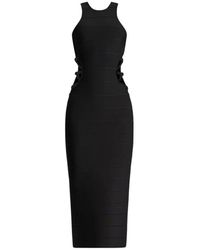 Hervé Léger - Kleedjes ,Zwart ,Polyester Midi Jurk Voor Overdag - Lyst