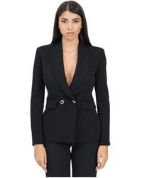 Pinko - Jassen ,Zwart ,Zwarte Double-Breasted Damesjas - Lyst