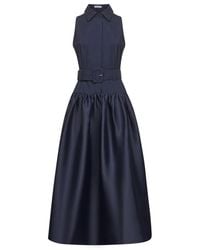 Self-Portrait - Self Portrait Twill And Taffeta Belted Midi Dress - Lyst