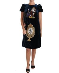Dolce & Gabbana Crystal Velvet Fairy Tale Mirror Jurk - Blauw