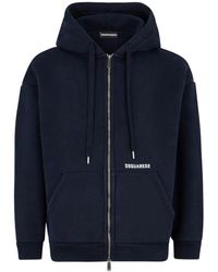 DSquared² - Hoodies & Sweatvesten ,Blauw ,Katoen Logo Boyfriend Fit Zipped Hoodie - Lyst