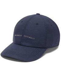 Brunello Cucinelli - Blaue woll-baseballkappe mit logo-stickerei - Lyst