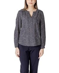 Street One - Blauwe Viscose Blouse Met Lange Mouwen - Lyst