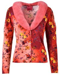 Blumarine - Eleganter Cardigan Mit Pelzdetail - Lyst