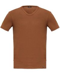 Tom Ford - Tops ,Bruin ,Katoen T-Shirt Met V-Hals - Lyst