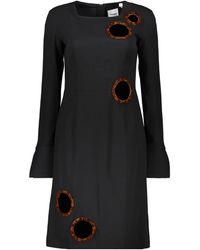 Burberry - Kleedjes ,Zwart ,Leer Zijden Jurk Met Appliqué - Lyst
