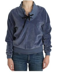 Roberto Cavalli - Hoodies & Sweatvesten ,Blauw ,Katoen Mock Sweater - Lyst