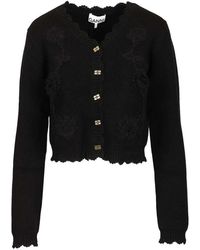 Ganni - Cotton Cashmere Crochet Applique Cardigan - Lyst