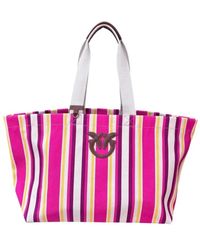 Pinko - Canvas Einkaufstasche Fuchsia/Gelb/Weiß Antik - Lyst