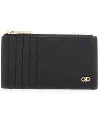 Ferragamo - Accessoires ,Zwart ,Leer Gehamerd Leren Kaarthouder Met Gancini Detail - Lyst