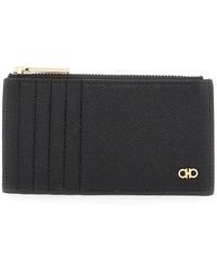 Ferragamo - Accessoires ,Zwart ,Leer Gehamerd Leren Kaarthouder Met Gancini Detail - Lyst