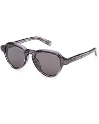 ZEGNA - Accessoires ,Grijs ,Grijze Zonnebril Met Gedurfd Rond Design - Lyst