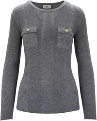 Elisabetta Franchi - Geribbelde Trui Met Lange Mouwen En Faux Zakken - Lyst