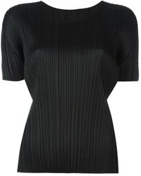 Issey Miyake - Tops ,Zwart ,Polyester Ribbed T-Shirt Met Korte Mouwen - Lyst