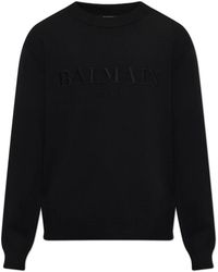 Balmain - Pullover Mit Gesticktem Logo - Lyst