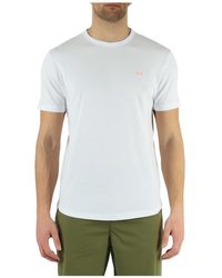 Sun 68 - T-shirt in cotone piquet con ricamo logo frontale - Lyst