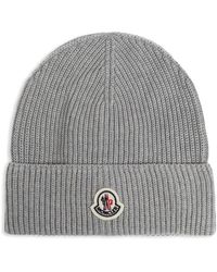 Moncler - Accessoires ,Grijs ,Wol Logo Fold Beanie Muts - Lyst