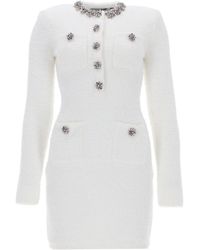 Self-Portrait - Crystal Trim Knit Mini Dress - Lyst