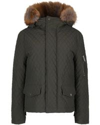 Burberry - Jassen ,Groen ,Katoen Gewatteerde Jas Met Faux Fur Capuchon - Lyst