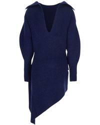 Givenchy - Truien & Vesten ,Blauw ,Wol Trui Met Ronde Hals En Gewatteerde Kraag - Lyst