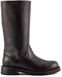 Julie Dee - Dunkelbraune Lederstiefel Mit Zuglasche - Lyst