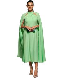 Moskada - Groene Halter Midi Jurk Met Schoudercape - Lyst