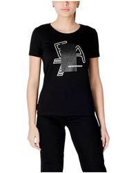 EA7 - Tops ,Zwart ,Katoen T-Shirt Met Korte Mouwen En Ronde Hals Met Print - Lyst